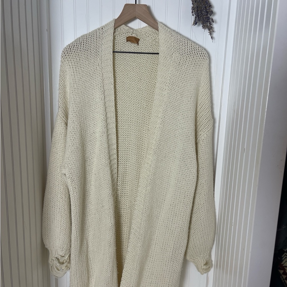 POL Cream Open-Front Knit Cardigan Sweater